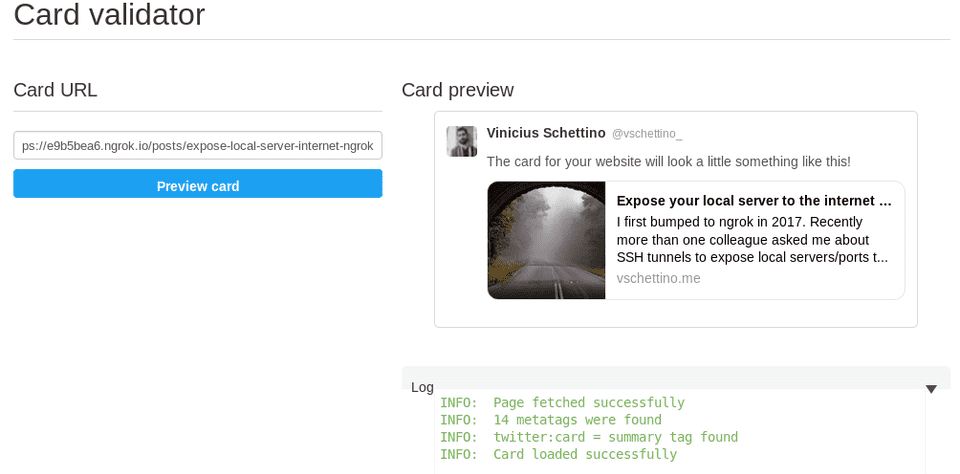 Ngrok / Twitter Card Validator